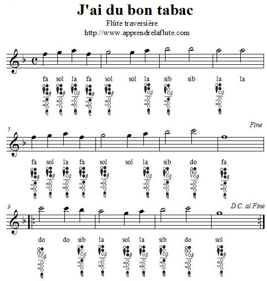 j'ai du bon tabac dans ma tabatière à la flûte traversière, fa majeur, medium j'ai du bon tabac dans ma tabatière à la flûte traversière, fa majeur, medium