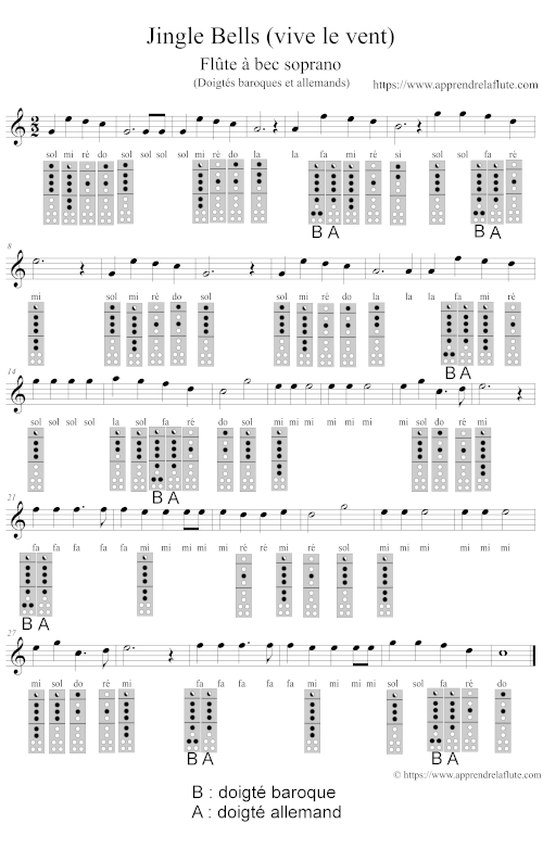 Jingle Bells (vive le vent) à la flûte à bec, do majeur, doigtés baroques Jingle Bells (vive le vent) à la flûte à bec, do majeur, doigtés baroques